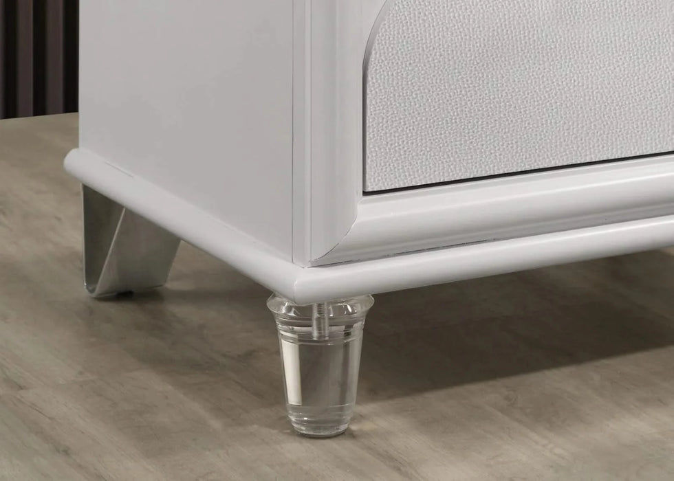 Contemporary Glam Pearl White Full Size Bed W Trundle 2x Nightstands Embossed Panel 3pc Bedframe Bedroom Furniture Default -DTYStore