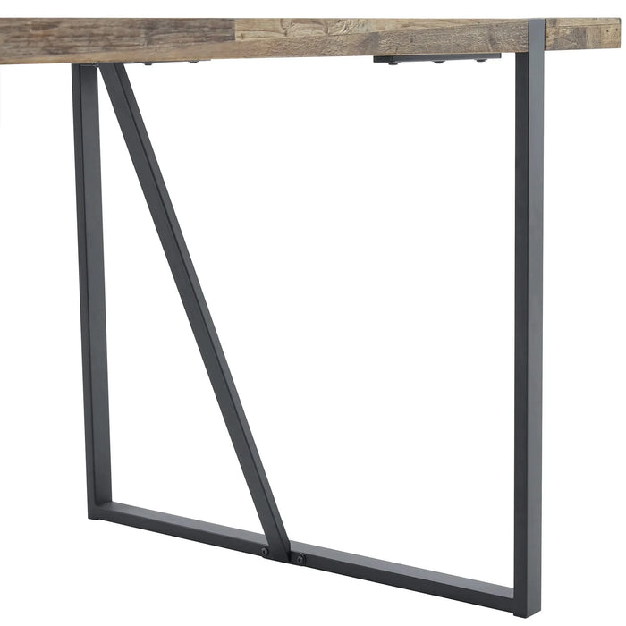 Contemporary Minimalist Retro Rectangular Dining Table with Textured MDF Wood Top and Black Metal Legs Default -DTYStore