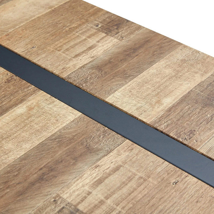 Contemporary Minimalist Retro Rectangular Dining Table with Textured MDF Wood Top and Black Metal Legs Default -DTYStore