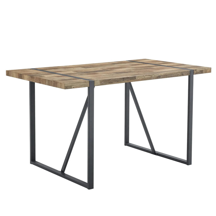Contemporary Minimalist Retro Rectangular Dining Table with Textured MDF Wood Top and Black Metal Legs Default -DTYStore