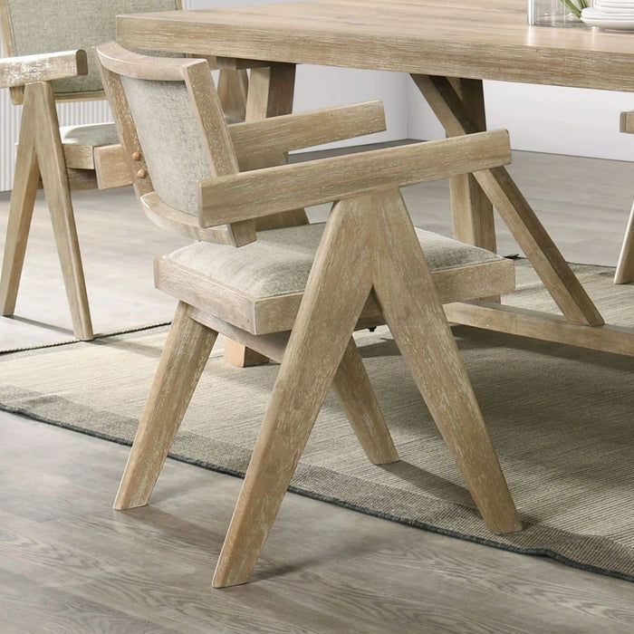 Contemporary Oak Veneer 7pc Dining Set Upholstered Polyester 6x Arm Chairs 1x Table Dining Room Default -DTYStore