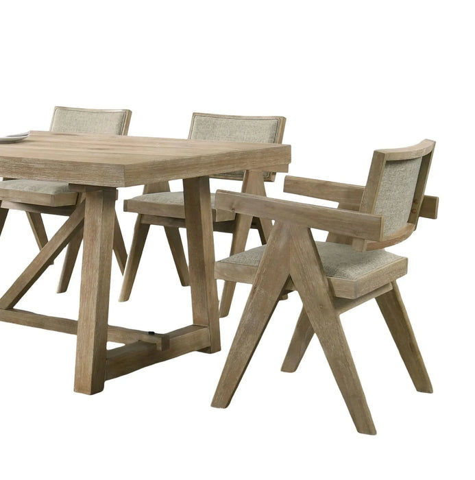 Contemporary Oak Veneer 7pc Dining Set Upholstered Polyester 6x Arm Chairs 1x Table Dining Room Default -DTYStore