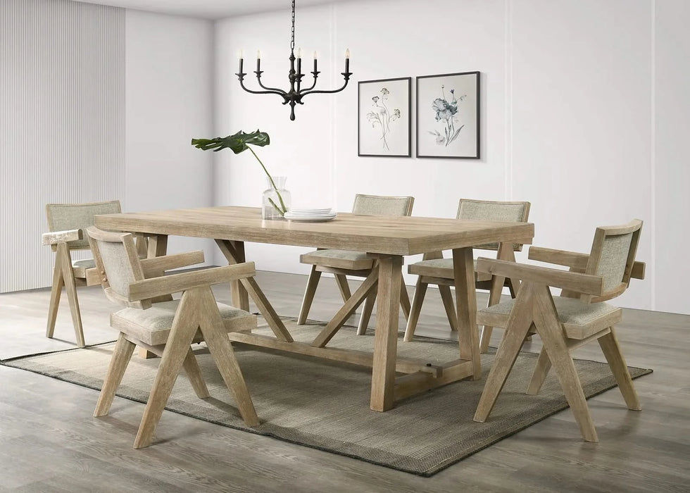 Contemporary Oak Veneer 7pc Dining Set Upholstered Polyester 6x Arm Chairs 1x Table Dining Room Default -DTYStore