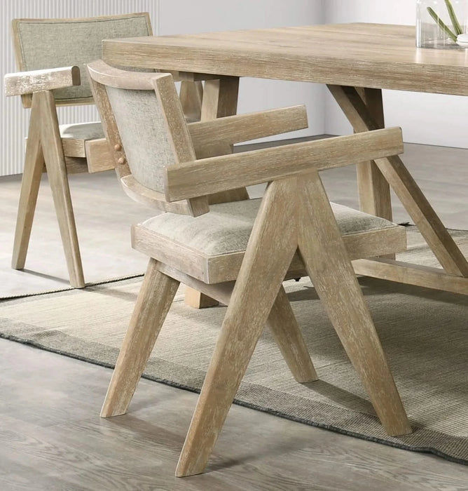 Contemporary Oak Veneer 7pc Dining Set Upholstered Polyester 6x Arm Chairs 1x Table Dining Room Default -DTYStore