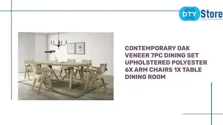 Contemporary Oak Veneer 7pc Dining Set Upholstered Polyester 6x Arm Chairs 1x Table Dining Room Default -DTYStore
