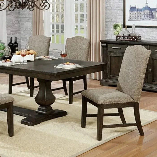 Contemporary Warm Gray Espresso 6pc Set Solidwood Dining Room Furniture Table w Leaf 4x Side Chairs Bench Default -DTYStore
