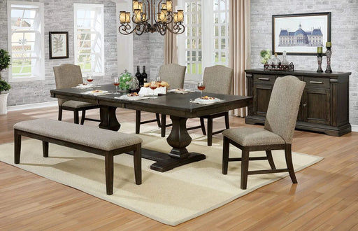 Contemporary Warm Gray Espresso 6pc Set Solidwood Dining Room Furniture Table w Leaf 4x Side Chairs Bench Default -DTYStore