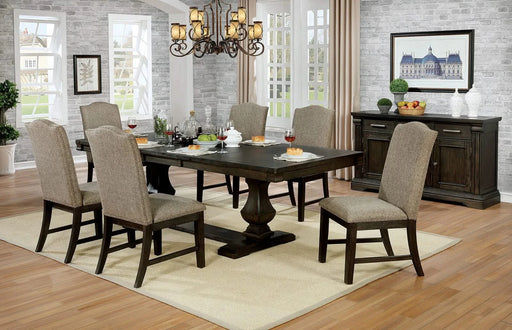 Contemporary Warm Gray Espresso 7pc Set Solidwood Dining Room Furniture Table w Leaf 6x Side Chairs Default -DTYStore