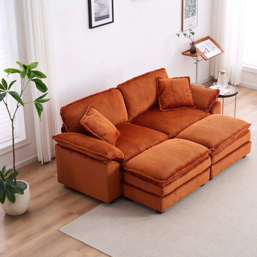 Corduroy 2-seats sofa With 2 back pillows,2 toss pillows and two ottoman,Comfy Sofa- Deep Seat Couch for Living Room,Orange Default -DTYStore