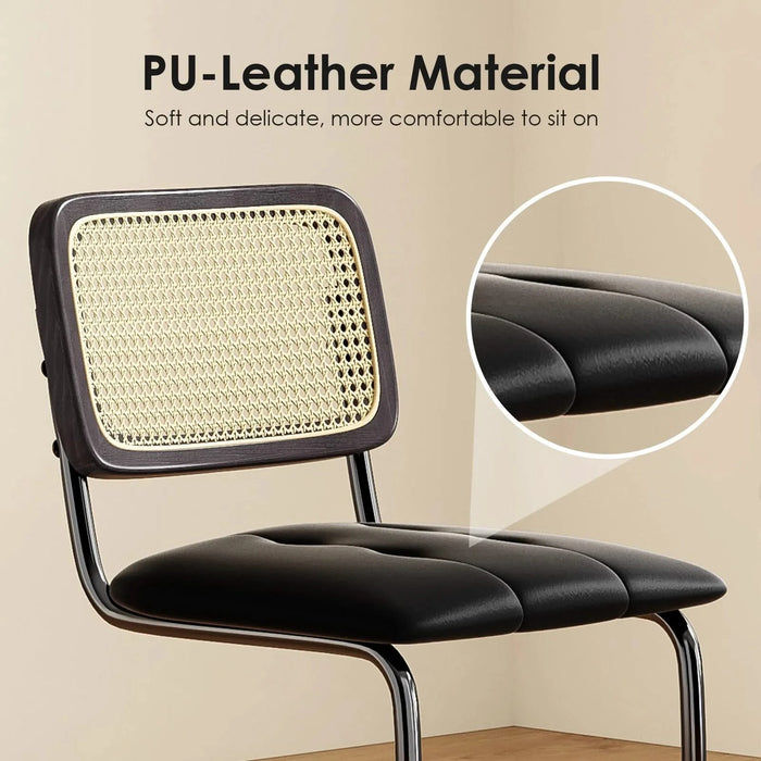 Counter Height Bar Stools Set of 2, Upholstered PU Leather Barstools with Rattan Back, 30 inch Stools Armless Bar Chairs for Kitchen Island, Black Default -DTYStore