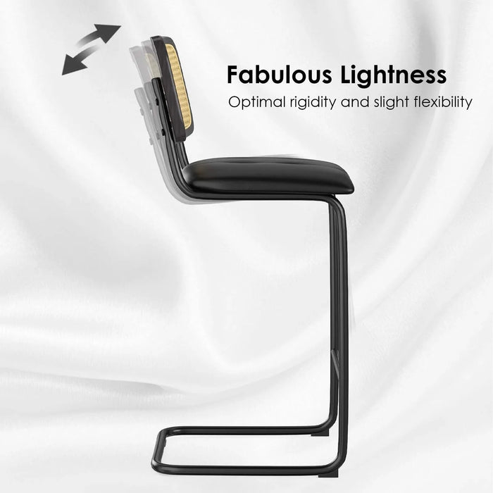 Counter Height Bar Stools Set of 2, Upholstered PU Leather Barstools with Rattan Back, 30 inch Stools Armless Bar Chairs for Kitchen Island, Black Default -DTYStore