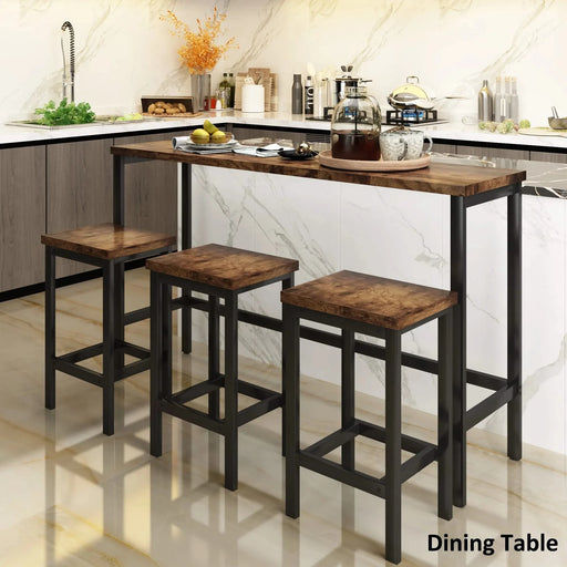 Counter Height Extra Long Dining Table Set with 3 Stools Pub Kitchen Set Side Table with Footrest,Brown Default -DTYStore