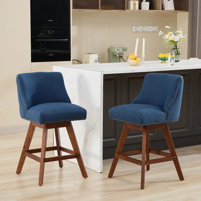 Counter Height Swivel Barstools, 26'' H Seat Height Upholstered Bar Stools Set of 2, Fabric in Blue Default -DTYStore
