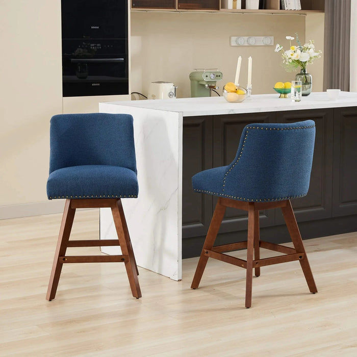 Counter Height Swivel Barstools, 26'' H Seat Height Upholstered Bar Stools Set of 2, Fabric in Blue Default -DTYStore
