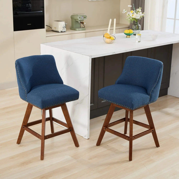 Counter Height Swivel Barstools, 26'' H Seat Height Upholstered Bar Stools Set of 2, Fabric in Blue Default -DTYStore