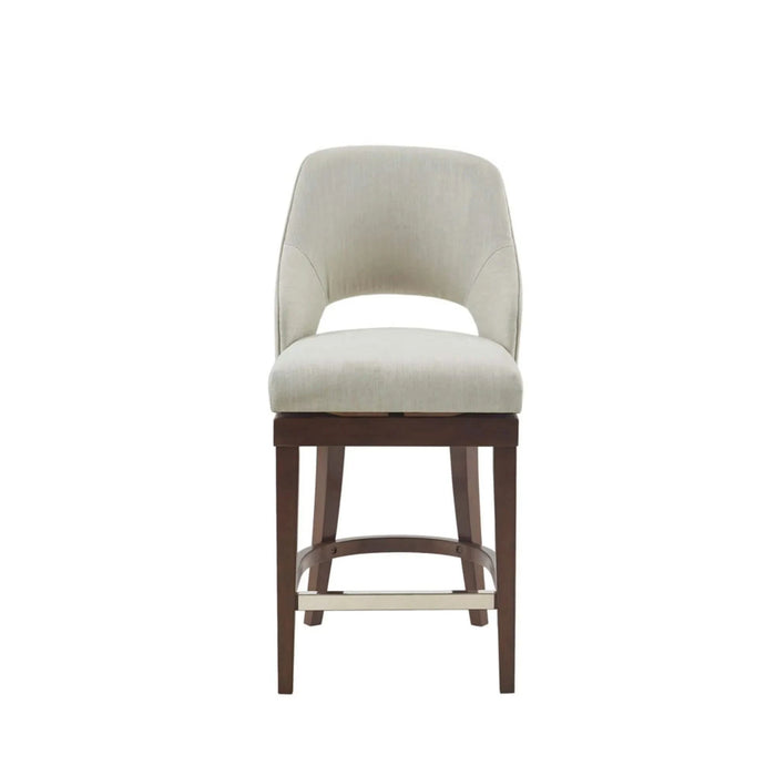 Counter Stool with Swivel Seat in Cream Upholstery and Solid Wood Legs Default -DTYStore