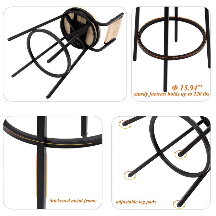 Creamy White Bar Stools Swivel Counter Chairs with Metal Frame Set of 2 Hand Woven Paper Rope Dining Barstools for Kitchen Counter (Creamy White) Default -DTYStore