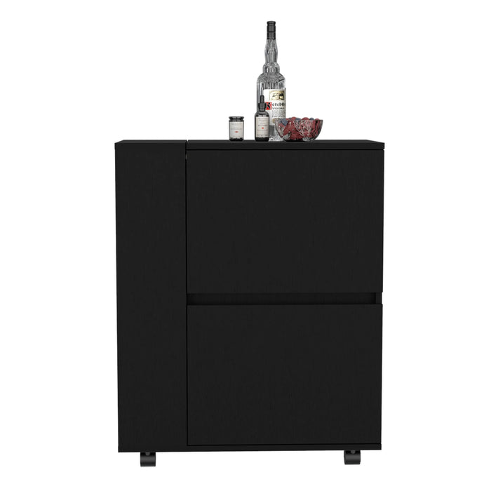 DEPOT E-SHOP Tully Bar Cart Two Pull-Down Door Cabinets and Two Open Shelves,Black Default -DTYStore
