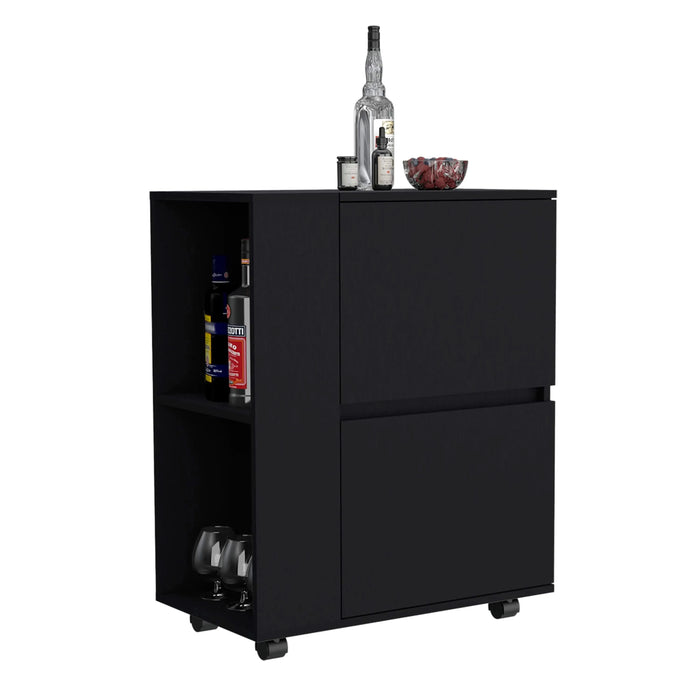 DEPOT E-SHOP Tully Bar Cart Two Pull-Down Door Cabinets and Two Open Shelves,Black Default -DTYStore