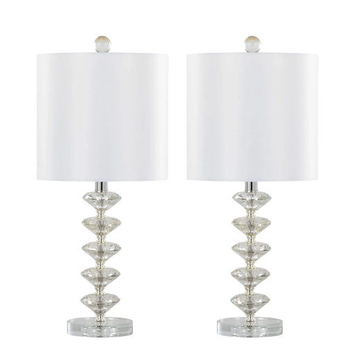 Diamond Stacked 23' Contemporary Crystal Table Lamp in Clear K9 Crystal with Off-White Silk-Like Shade and Chrome Metal Accents from Grandview Gallery by LumiSource - Set of 2 Default -DTYStore