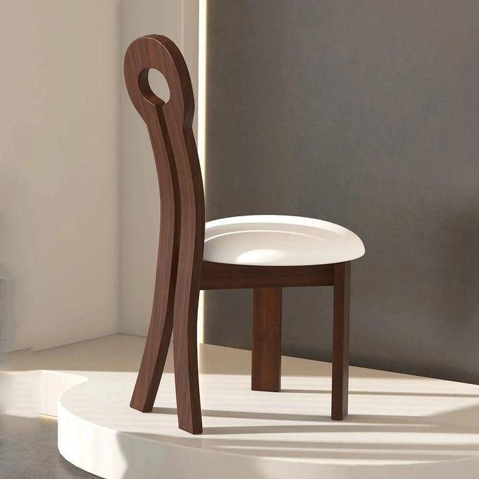 Dining Chairs Set of 2, Key-design Home Chairs, PU Leather Solid Wooden Dining Chairs with White Round Cushion for Kitchen Dining Room-Deep Walnut Brown Default -DTYStore