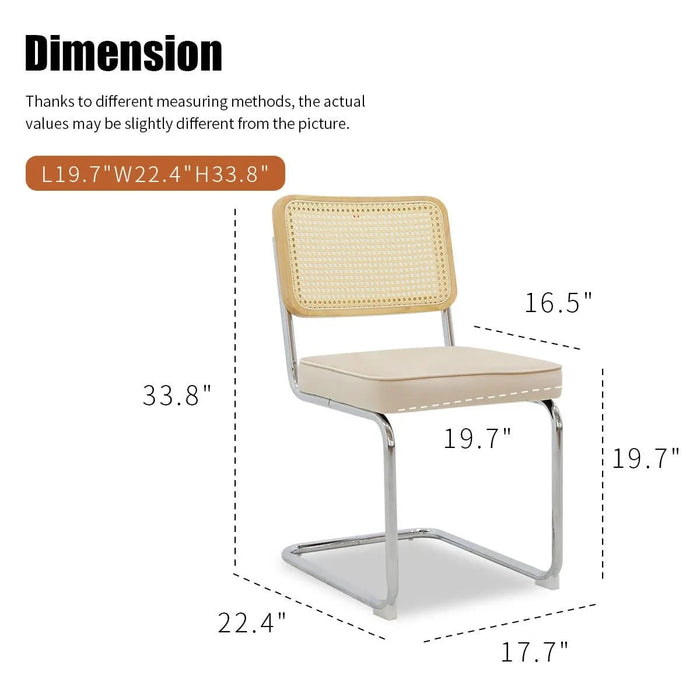 Dining Chairs Set of 2, Velvet Rattan Side Accent Chairs with Chrome Legs, Modern Mid Century Breuer Designed Chairs, Upholstered Dining Living Room Kitchen Chairs (Champagne-2pcs) Default -DTYStore