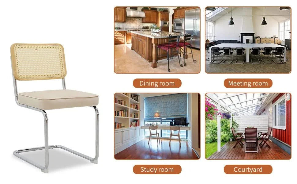 Dining Chairs Set of 2, Velvet Rattan Side Accent Chairs with Chrome Legs, Modern Mid Century Breuer Designed Chairs, Upholstered Dining Living Room Kitchen Chairs (Champagne-2pcs) Default -DTYStore