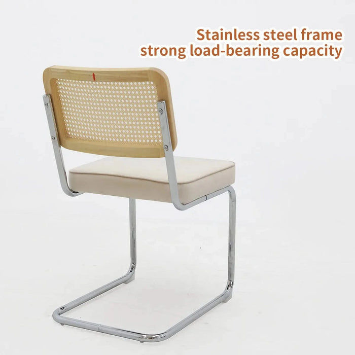 Dining Chairs Set of 2, Velvet Rattan Side Accent Chairs with Chrome Legs, Modern Mid Century Breuer Designed Chairs, Upholstered Dining Living Room Kitchen Chairs (Champagne-2pcs) Default -DTYStore