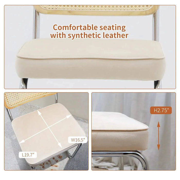 Dining Chairs Set of 2, Velvet Rattan Side Accent Chairs with Chrome Legs, Modern Mid Century Breuer Designed Chairs, Upholstered Dining Living Room Kitchen Chairs (Champagne-2pcs) Default -DTYStore