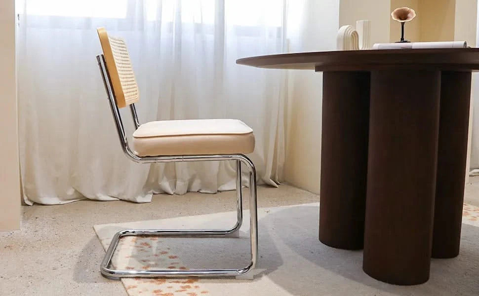 Dining Chairs Set of 2, Velvet Rattan Side Accent Chairs with Chrome Legs, Modern Mid Century Breuer Designed Chairs, Upholstered Dining Living Room Kitchen Chairs (Champagne-2pcs) Default -DTYStore