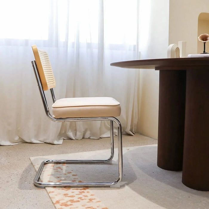 Dining Chairs Set of 2, Velvet Rattan Side Accent Chairs with Chrome Legs, Modern Mid Century Breuer Designed Chairs, Upholstered Dining Living Room Kitchen Chairs (Champagne-2pcs) Default -DTYStore