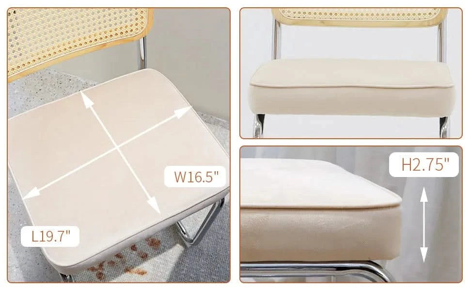 Dining Chairs Set of 2, Velvet Rattan Side Accent Chairs with Chrome Legs, Modern Mid Century Breuer Designed Chairs, Upholstered Dining Living Room Kitchen Chairs (Champagne-2pcs) Default -DTYStore