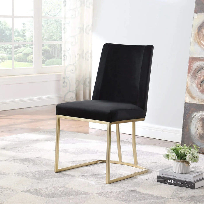 Dining Chairs, Velvet Upolstered Side Chair, Gold Metal Legs (Set of 2) - Black Default -DTYStore