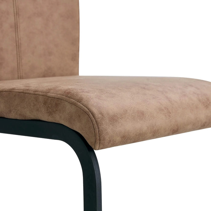 Dining Chairs,tech cloth High Back Upholstered Side Chair with C-shaped Tube Black Metal Legs for Dining Room Kitchen Vanity Patio Club Guest Office chair (Set of 2) Brown1162 Default -DTYStore