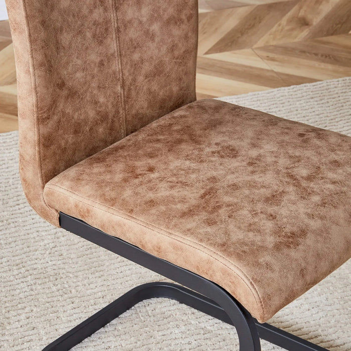 Dining Chairs,tech cloth High Back Upholstered Side Chair with C-shaped Tube Black Metal Legs for Dining Room Kitchen Vanity Patio Club Guest Office chair (Set of 2) Brown1162 Default -DTYStore