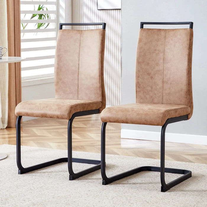Dining Chairs,tech cloth High Back Upholstered Side Chair with C-shaped Tube Black Metal Legs for Dining Room Kitchen Vanity Patio Club Guest Office chair (Set of 2) Brown1162 Default -DTYStore