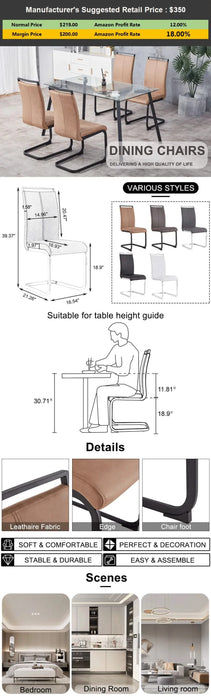 Dining Chairs,tech cloth High Back Upholstered Side Chair with C-shaped Tube Black Metal Legs for Dining Room Kitchen Vanity Patio Club Guest Office chair (Set of 2) Brown1162 Default -DTYStore