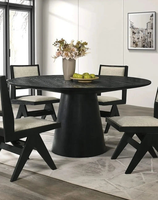 Dining Room Table Black Round Dining Table Cone-Shaped Pedestal Base 1pc Dining Room Furniture Default -DTYStore