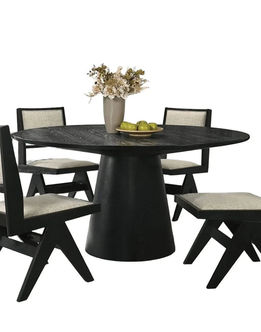 Dining Room Table Black Round Dining Table Cone-Shaped Pedestal Base 1pc Dining Room Furniture Default -DTYStore