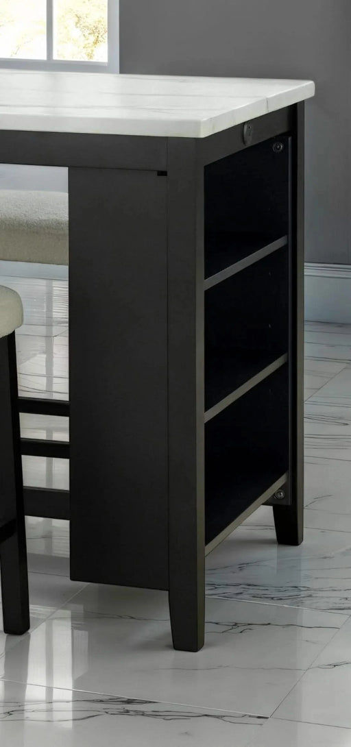 Dining Room Transitional 3pc Dining Set Gloss Table Top w Storage Shelves Side 2x Stools Black Ivory White Default -DTYStore