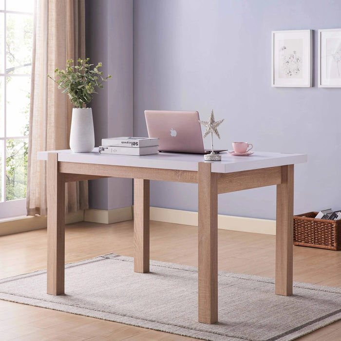 Dining Table Solid Wood Four Leg Posts Two Tone Color Thick Sturdy Hollow Core Construction Table Top Default -DTYStore