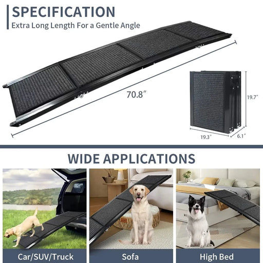 Dog Ramp for Car, 63' Long & 17' Wide Folding Portable Pet Stair Ramp with Non-Slip Rug Surface, Extra Wide Dog Steps for Medium & Large Dogs Up to 250LBS Enter a Car, SUV & Truck Default -DTYStore