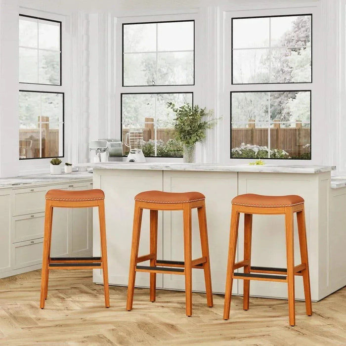 Durango Bonded Leather Saddle Stool, 24" Counter Stool or 30" Bar Stool 30" Bar Height Weathered Gray Black Leather -DTYStore