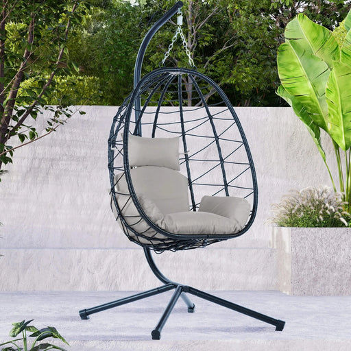 Egg Chair with Stand Indoor Outdoor Swing Chair Patio Wicker Hanging Egg Chair Hanging Basket Chair Hammock Chair with Stand for Bedroom Living Room Balcony Default -DTYStore