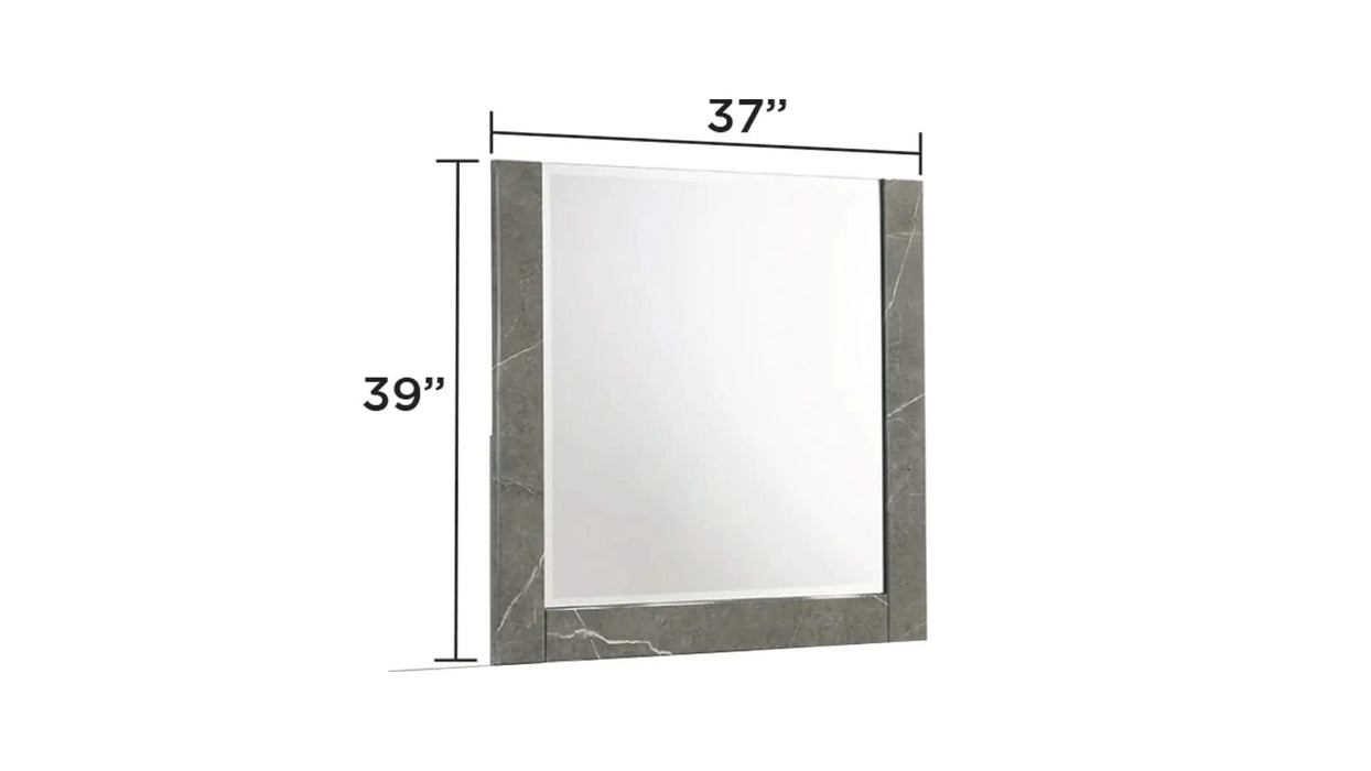 Elara King 4-Piece Set – Two-Tone High-Gloss Marble & Lacquer Finish with LED Lighting, Metal-Finished Legs- Gray Default -DTYStore