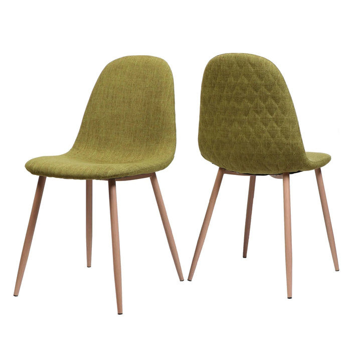 Elegant Dining Chair Set of 2 with Green Fabric and Light Walnut Finish Default -DTYStore