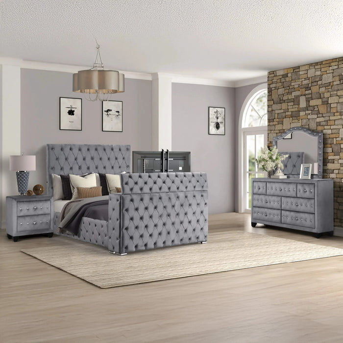 Encore Modern Style Tufted and Upholstered King 4PC Bedroom set made with wood in Gray(CA INVENTORY) Default -DTYStore