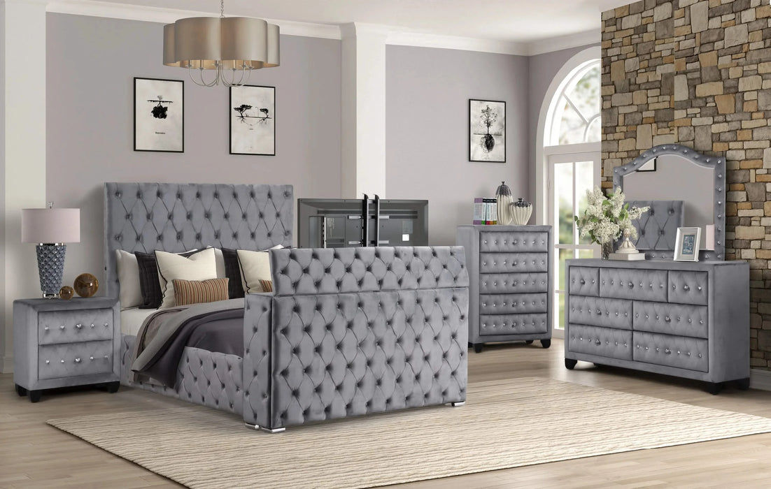 Encore Modern Style Tufted and Upholstered Queen 5PC Bedroom set made with wood in Gray(CA INVENTORY) Default -DTYStore