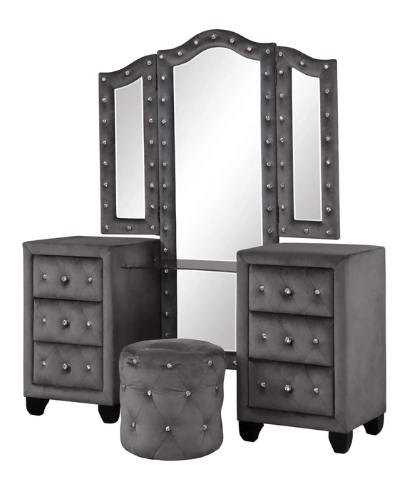 Encore Modern Style Tufted and Upholstered Queen 5PC Vanity Bedroom set made with wood in Gray(CA INVENTORY) Default -DTYStore