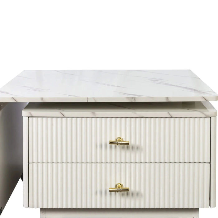 Extendable Coffee Table with Storage, Reversible Living Room Table with 2 Drawers and with 6 Wheels, White Default -DTYStore